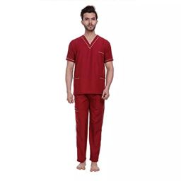 ‎Proexamine Surgicals Piping V-Neck 3 Pocket Ruby Red Scrub Suit Set 38-M-2