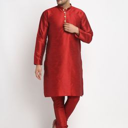 Benstoke Men Maroon Regular Dupion Silk Kurta with Pyjamas image 5