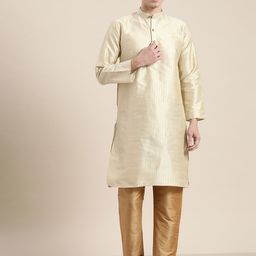 SOJANYA Men Cream-Coloured Regular Kurta with Churidar-picture-11