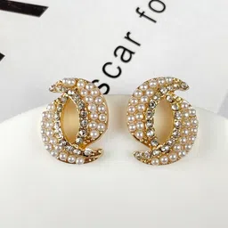 KRENOZ Gold-Plated Crescent Shaped Pearls Beaded Studs-12