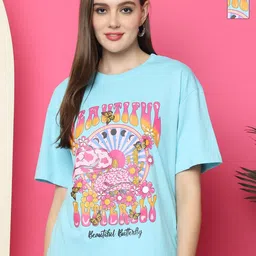 Tromko Women Pack of 2 Pink Panther Graphic Printed Round Neck Cotton Oversized T-shirts-image-90
