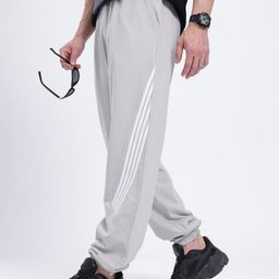glitchez Men Side Striped Mid-Rise Baggy Fit Joggers with Toogled Hem-image-74