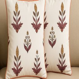 Myntra Elegant Homes Pink & Yellow 2 Pieces Floral Square Cotton Cushion Covers-image-102