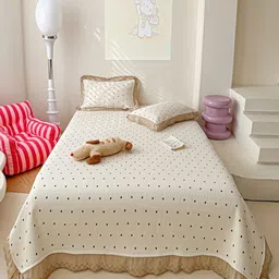 JC HOME Khaki & Black Printed Double Bed Queen Cover With Pillow Covers-image-8