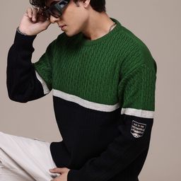The Roadster Lifestyle Co. Pure Acrylic Cable Knit Colourblocked Pullover-image-18