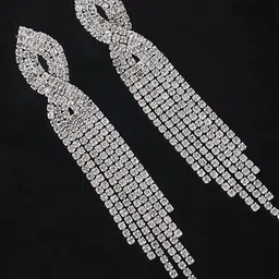 VAMA Silver-Plated Rhinestone Hanging Drop Sparkle Tassel Contemporary Drop Earrings-31