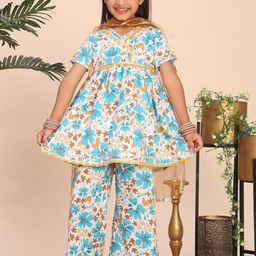 Cutiekins Girls Floral Printed A-Line Kurti with Sharara & Dupatta-picture-21