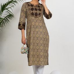 Vbuyz Geometric Printed Cotton Notch Neck Straight Kurta-picture-31