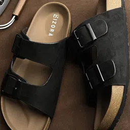 BIZORA Men Black Casual Synthetic leather Comfort Sandals-picture-36