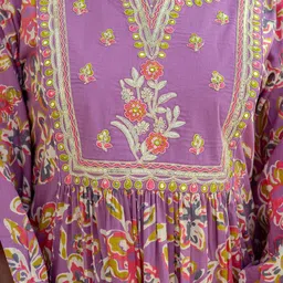 SKYLEE Floral Printed Sequinned A-Line Kurta With Trousers & Dupatta image 2