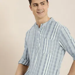 Taavi Woven Legacy Band Collar Pure Cotton Striped Kurta-image-20