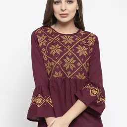 Moda Rapido Women Embroidered Bell Sleeve Cotton Top-image-18