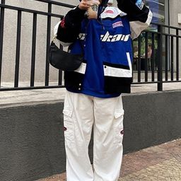 KPOP Women Typography Printed Oversized Sporty Jacket-48