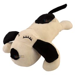 Toyshine Soft Toy Soft Feather Cotton Fabric Sleeping Dog  Off White & Black - Length 24 cm-image-11