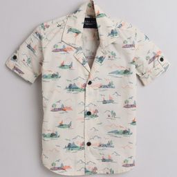 Polka Tots Half Sleeves Air Crafts Printed Shirt - Beige-picture-1