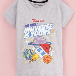 Doreme Single Jersey Half Sleeves Top Planet Print- Grey-picture-22