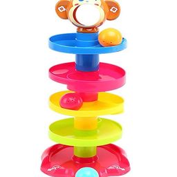 Oskart Early Education (Roll and Swirl Ball for Kids) Baby 5 Layer Roll Ball Drop and Roll Swirling Tower for Baby and Toddler Development Educational Toys | Stack, Drop and Go Ball Ramp  (Assorted colour and Print)-23