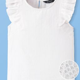 Pine Kids Cotton Woven Frill Sleeves Solid Colour Top With Embroidery - White-picture-11