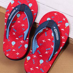 Cute Walk by Babyhug Flip Flops With Aeroplane Print - Red-image-57