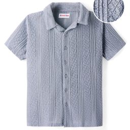 Kookie Kids Textured Knit Half Sleeves Resort Collar Self Design Shirt - Grey-image-3