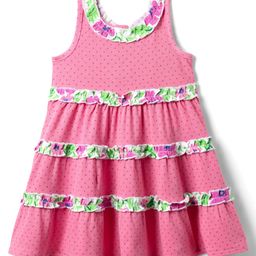 Babyhug Single Jersey Knit Sleeveless Tiered Frock with Polka Dots Print - Pink-picture-48