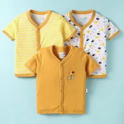 BUMZEE Cotton Knit Half Sleeves Jhablas with Stripes & Paw Print Pack of 3 - Yellow-picture-43