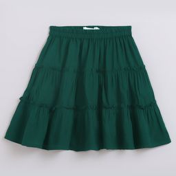 Chuppan Chupai Rayon Solid Tiered Skirt - Green-image-24