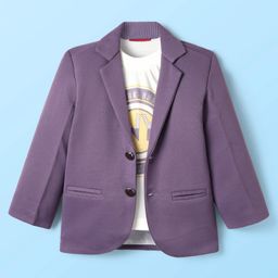 Radutu Full Sleeves Textured Blazer With Typography Printed Tee - Purple & White-image-78