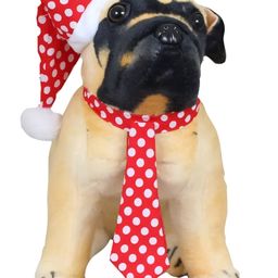 Tickles Pug Dog with Santa Cap & Muffler Christmas Soft Stuffed Plush Animal Toy for Kids Boys & Girls Birthday Gift (Color: Brown Size: Length 44 cm)-image-36