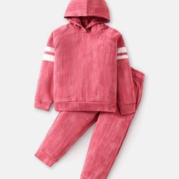Rikidoos Full Sleeves Textured Hoodie With Joggers Set - Pink-picture-42