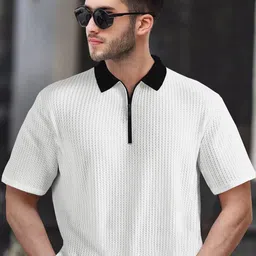 TRIPR Men Self design Relexed Fit Polo Collar T-shirt-image-50