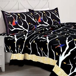 Aura Black & White Floral 144 TC Queen Bedsheet with 2 Pillow Covers-image-60