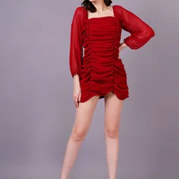 JC4U Puff Sleeve Georgette Sheath Mini Dress-image-44