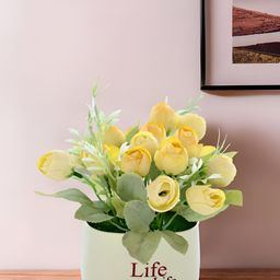 UMAI Yellow & Green Rose Artificial Flower With Pot-image-93