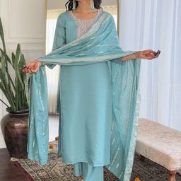 TWINS LADY Women Floral Yoke Design Regular Thread Work Kurta TrousersWith Dupatta-picture-29