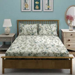SWAYAM White & Green Floral King Bedsheet with 2 Pillow Covers-image-12