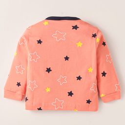 Mini Donuts Interlock Knit Full Sleeves Front Open Vests with Star & Text Print Pack of 3 - Orange Lemon Yellow & Cream image 5