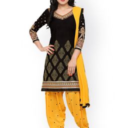 Kvsfab Black & Yellow Pure Cotton Embroidered Unstitched Dress Material-image-96