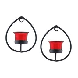 Homesake Set of 2 Black & Red Candle Holders With Candles image 2