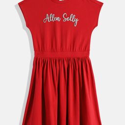 Allen Solly Junior Girls Brand Logo Printed Pure Cotton Fit & Flare Dress-image-90