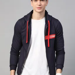 UnderJeans by Spykar Men Navy Blue Solid Hooded Sweatshirt-image-24