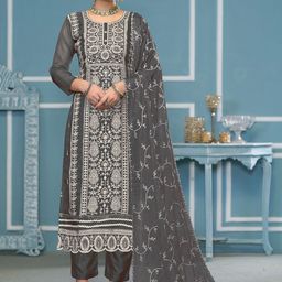 MANVAA Ethnic Motifs Embroidered Thread Work Organza Unstitched Dress Material-image-24