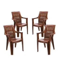 Maharaja Omega Arm Rest Plastic Chair Teakwood for Home, Office (Set of 4)-picture-45