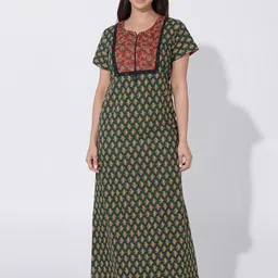 Maybell Women Floral Ajrakh Printed Maxi Nightdress-picture-11