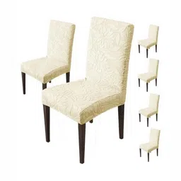 HOUSE OF QUIRK Beige 6 Pieces Floral Removable Chair Covers-34
