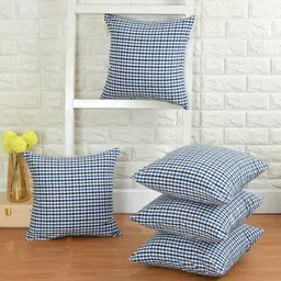 WISE HOME Blue Set of 5 Checked Rectangle Cushion Covers-image-61
