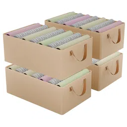 Aura Set of 4 Beige Foldable Steel Frame Cloth Organizer With Handles-3