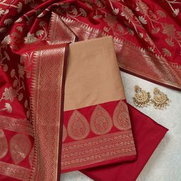 Koskii Floral Embroidered Zari Unstitched Dress Material-image-15
