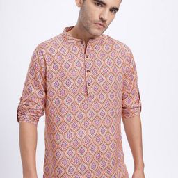 Anouk Rustic Geometric Print Roll Up Sleeves Straight Kurta-picture-6