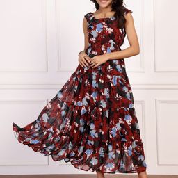 Mast & Harbour Women Floral Print Georgette Empire Maxi Dress-image-83